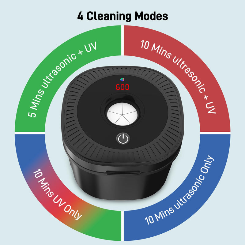 [Australia] - Ultrasonic Retainer Cleaner, Dental Cleaning Pod with U-V Lights, 45kHz Retainer Cleaner Machine for Dentures, Toothbrush Heads, Jewelry, Aligner, Night Mouth Guards (Black) Black 