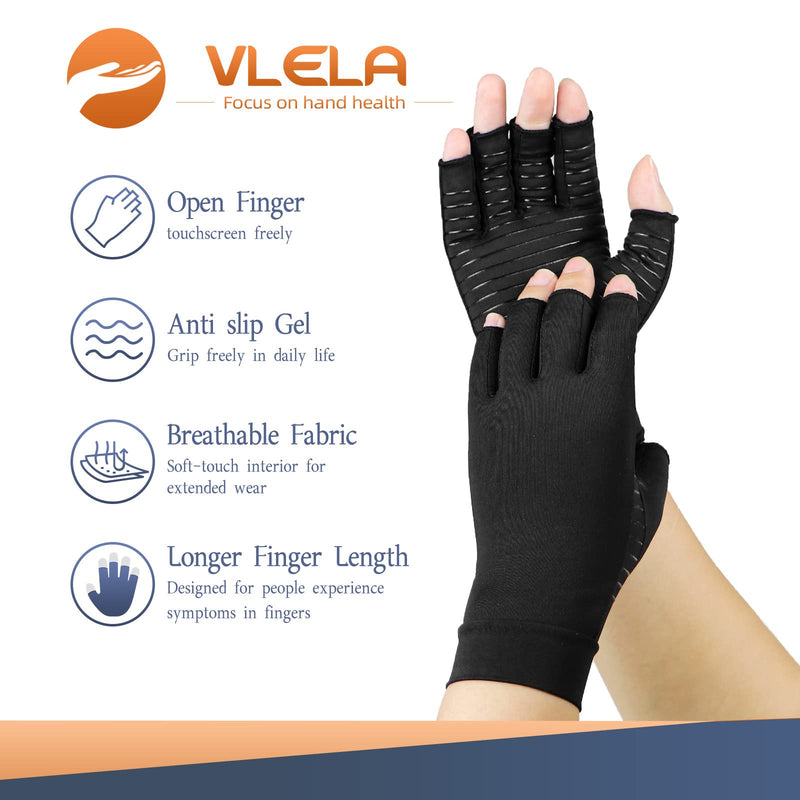 Copper Arthritis Compression Gloves Women Men Relieve Hand Pain Swelling and Carpal Tunnel Fingerless for Typing, Support for Joints, Small Small (1 Pair) Black