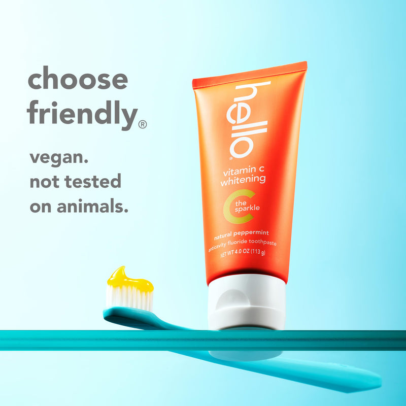 [Australia] - hello Vitamin C Whitening Toothpaste with Fluoride, Whitening SLS Free Toothpaste Pack, Up to 2 Shades Whiter Teeth, No Peroxide, Safe for Everyday Use, Natural Peppermint, 2 Pack, 4.0 Oz Tubes 4 Ounce (Pack of 2) 