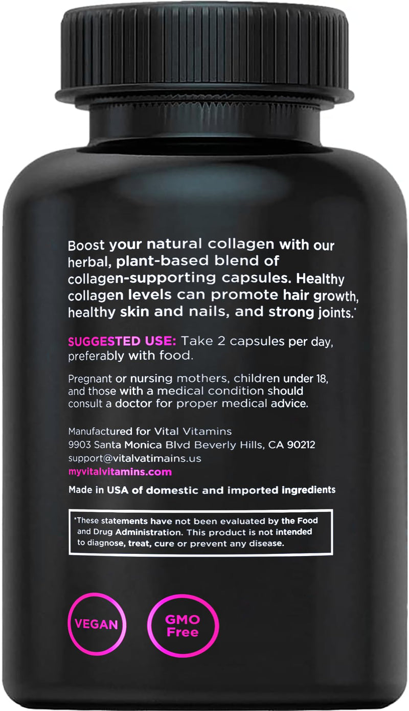 [Australia] - Vital Vitamins Vegan Collagen Booster - with Silica and Hyaluronic Acid - Plant-Based Collagen Supplements - Supports Hair, Skin, Nails & Joints - 60 Capsules 