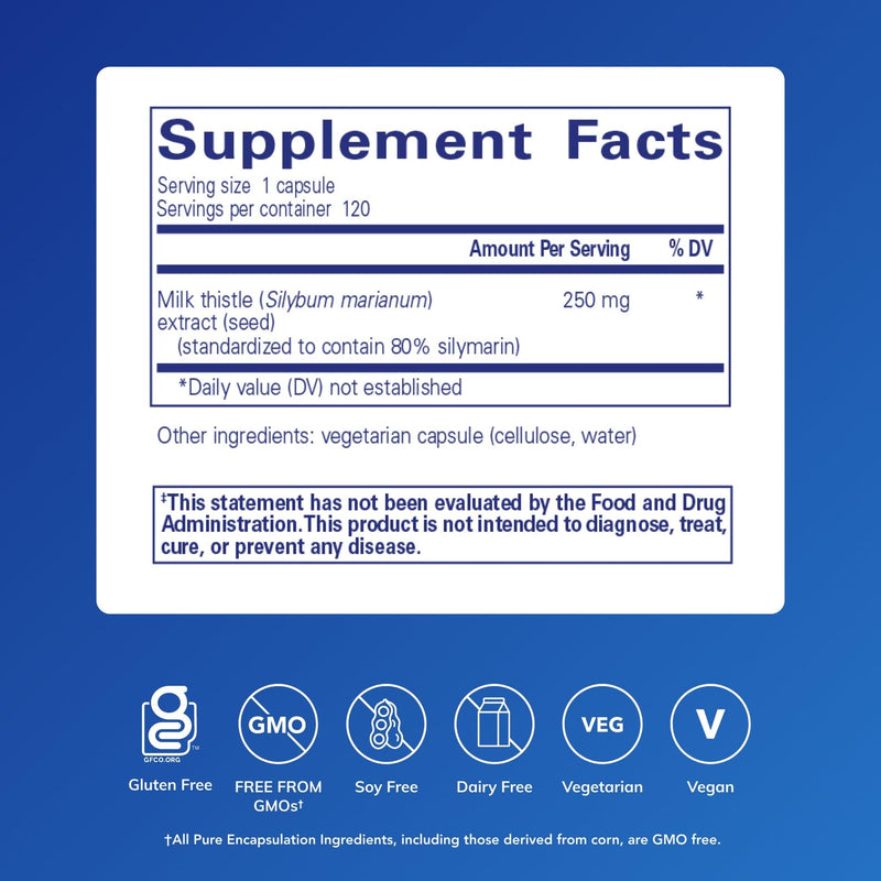 [Australia] - Pure Encapsulations Silymarin - 250 mg Milk Thistle Per Capsule - Liver Health Support - Antioxidants Supplement - Non-GMO & Vegan - 120 Capsules 120 Count (Pack of 1) 