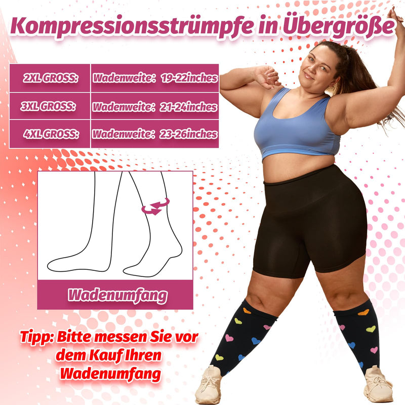 [Australia] - Yamitora 4 pairs of compression socks for women and men, 3XL 20-30 mmHg compression stockings, thick calves, compression stockings for women, women's flight, support knee socks for nurses, air travel, sports 
