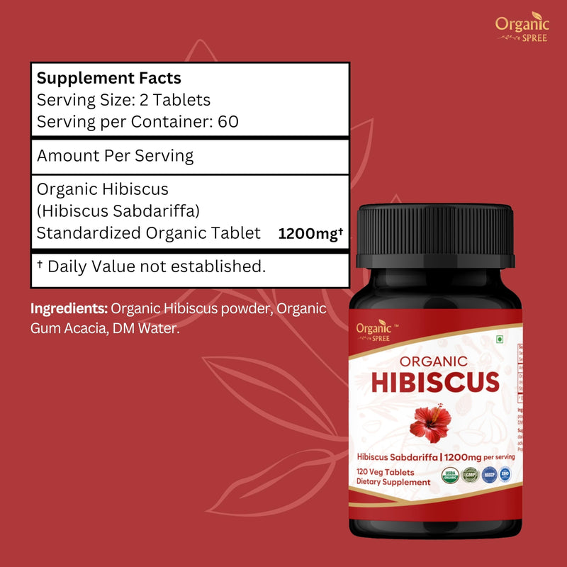 ORGANIC SPREE Hibiscus 120 Tablets | Hibiscus Sabdariffa (Gudhal) | USDA Organic Certified | Dietary Supplement - 120 Tablets*
