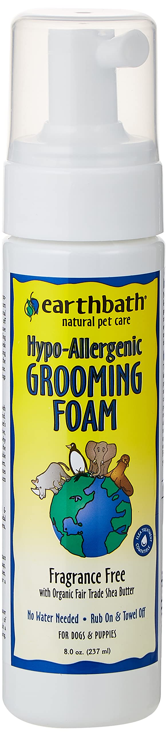 earthbath, All Natural Hypo-Allergenic Dog Grooming Foam - Fragrance Free Dog Shampoo for Allergies and Itching, Cruelty Free, No Water Needed, Rub On & Towel Off, Made in USA, Dog Supplies - 8 Oz Pack of 1 Hypo-Allergenic and Fragrence Free - PawsPlanet Australia