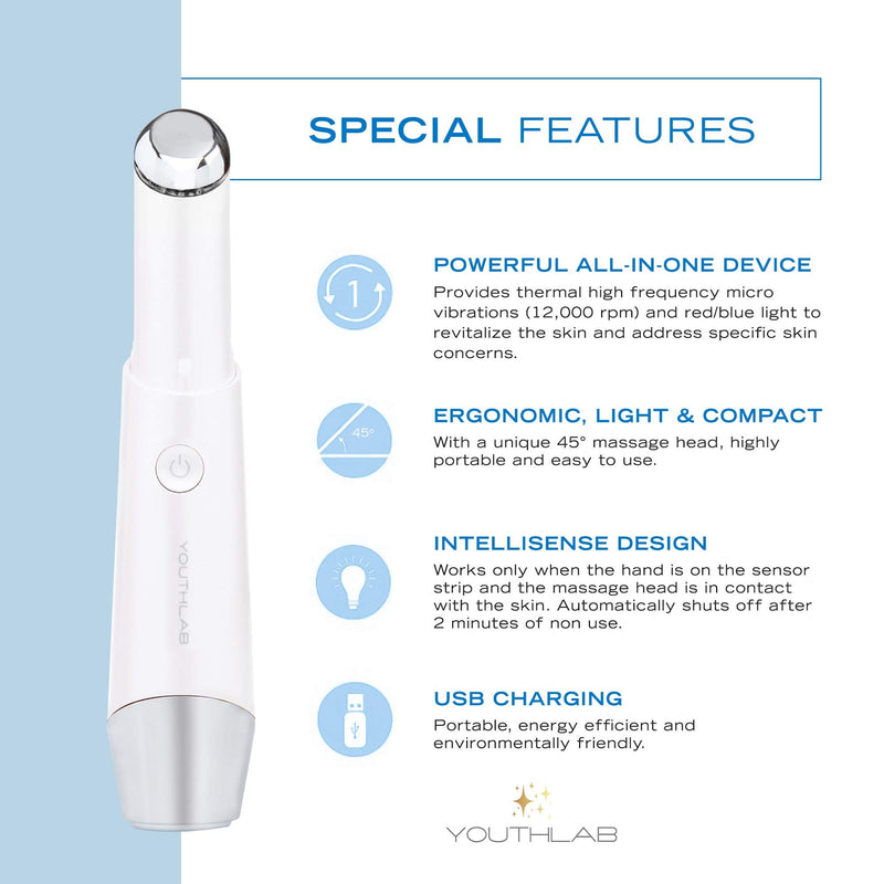 Eye & Face Wand/Tool – Heated Eye Wand with Vibration for Puffiness, Tired Eyes, Brighter Under Area, Redness Relief, Product Absorption, Smoother Skin & Relaxing Massage White