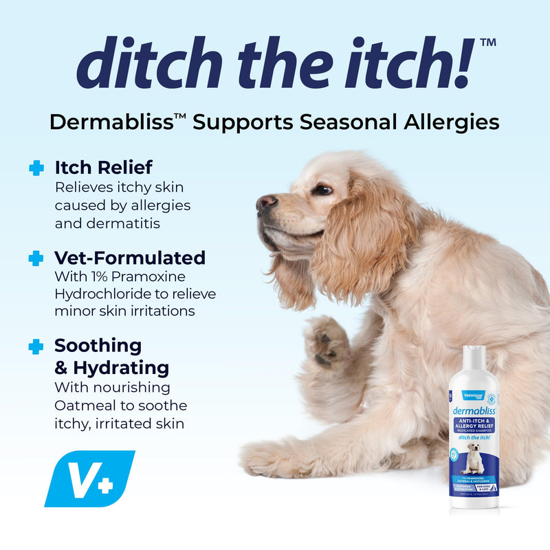 Vetnique Dermabliss Allergy Chews 30ct and Dermabliss Anti Itch Dog Shampoo Hickory Salmon Soft Chew Supplement Dog Allergy Shampoo - PawsPlanet Australia