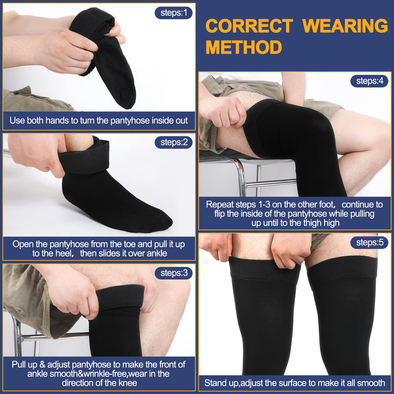 Zhanmai 2 Pairs Thigh High Men's Compression Socks 20-30 Mmhg Compression Stocking with Silicone Grip Men's Dress Socks Large