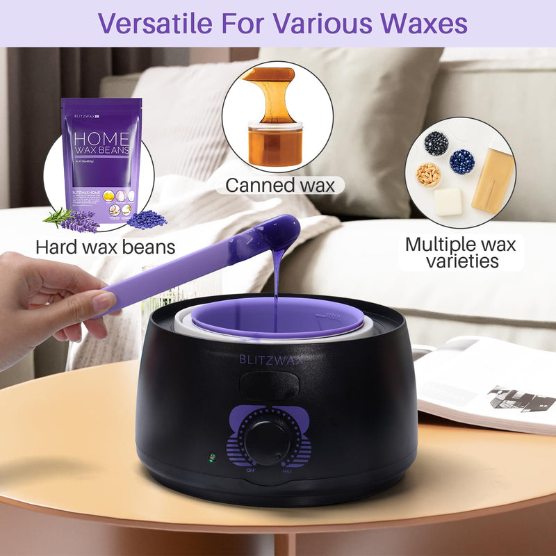 [Australia] - BLITZWAX 2pcs Silicone Wax Pot Liners for Hair Removal, Purple Wax Warmer Bowls Kit with Sticks for Women and Men Body Waxing, Reusable and Easy to Clean Accessories, Compatible with 16 oz Waxing Kit 