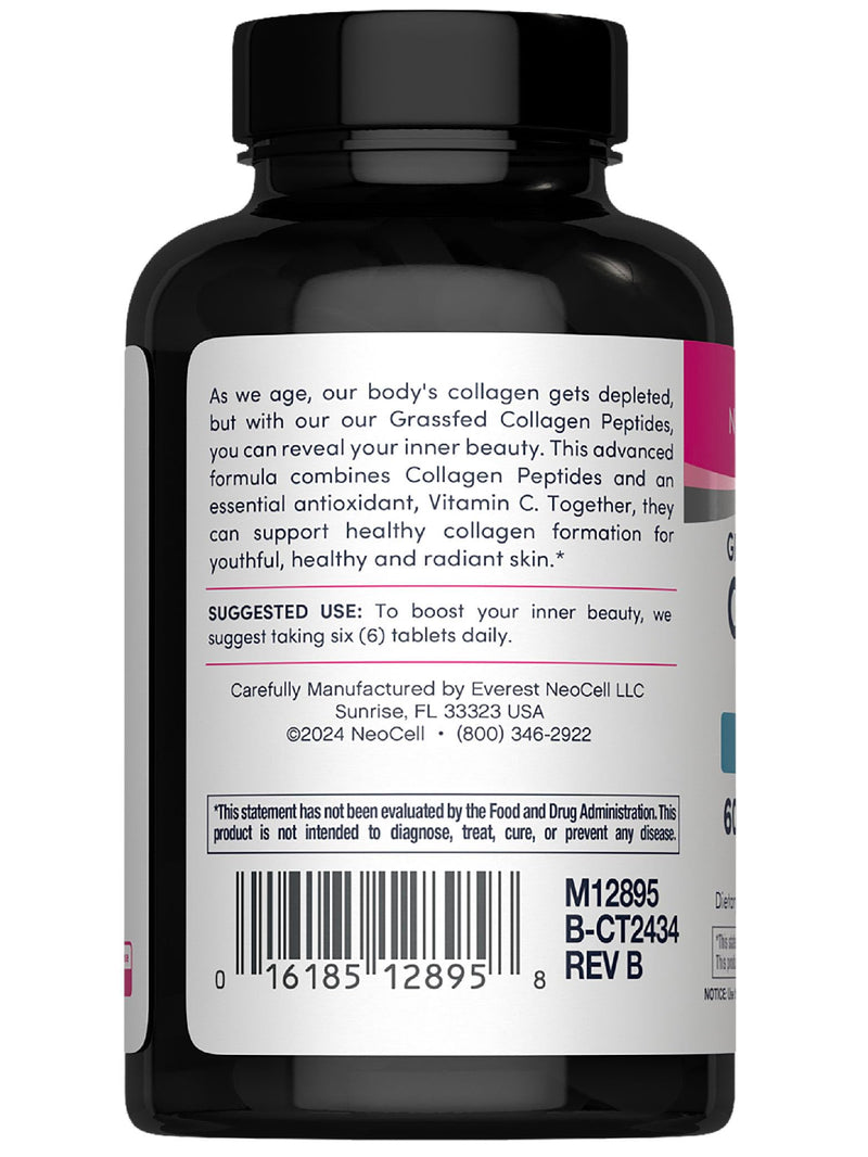 NeoCell Super Collagen with Vitamin C, 120ct Collagen Pills, Non-GMO, Grass Fed, Paleo Friendly, Gluten Free, Collagen Peptides Types 1 & 3 for Hair, Skin, Nails and Joints (Packaging May Vary)