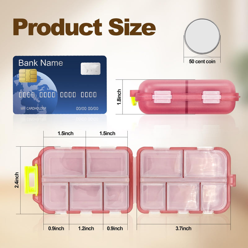 3Pcs Large Pill Organizer with Medicine Labels, 10 Compartments Travel Pill Box with Removable Labels, Portable Foldable Supplement Box Holder for Fish Oil Vitamin, 3.7X2.4X1.8 Inch Multicolor