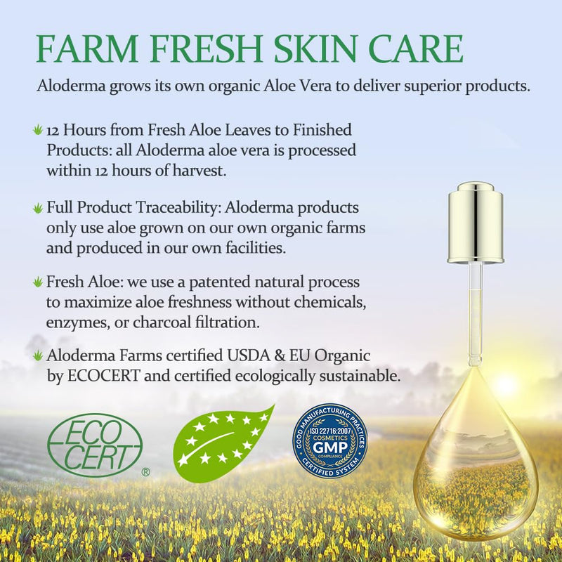 Aloderma Brightening Face Moisturizer 75% Organic Aloe, Niacinamide 3.5 oz | Lightweight daily lotion for dull and tired skin. Features squalane & vitamin C to even texture and tone safely day or night