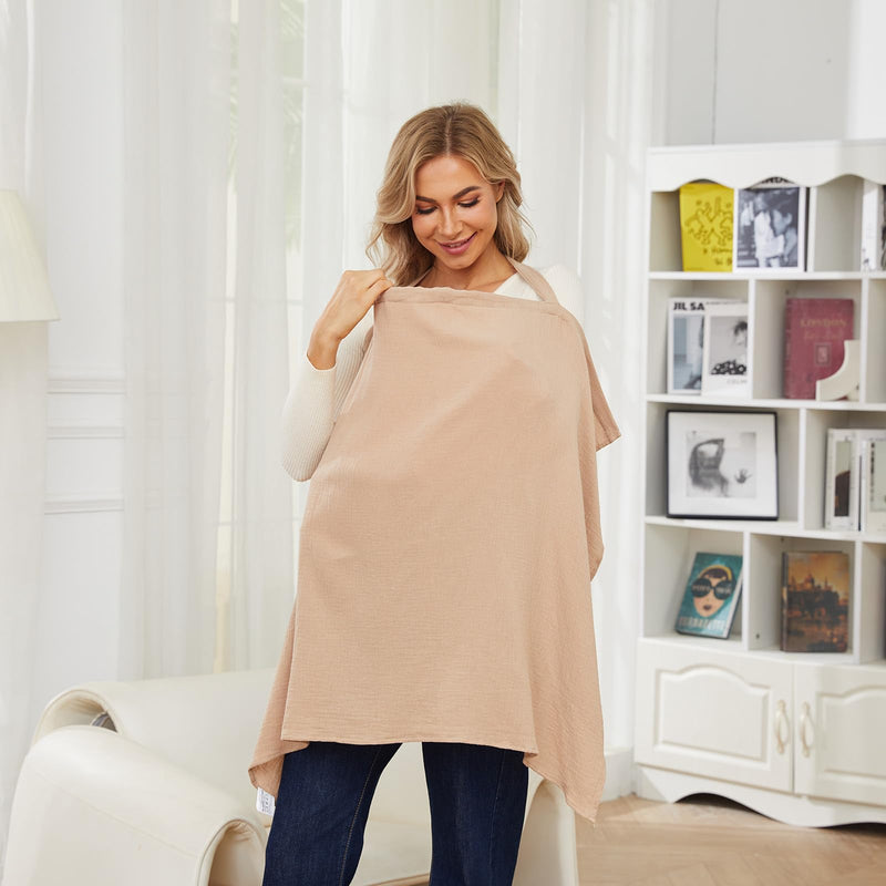 [Australia] - PPOGOO Muslin Nursing Cover for Baby Breastfeeding, Breathable Privacy Nursing Covers for Mom 100% Cotton Breastfeeding Cover with Rigid Hoop for Mother Nursing Apron (Brown) BRZ-Brown 