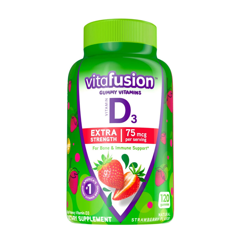 Vitafusion Extra Strength Vitamin D3 Gummy & Chewable Calcium Gummy Vitamins for Bone and Teeth Support, Fruit and Cream Flavored, America’s Number 1 Gummy Vitamin Brand, 50 Day Supply, 100 Count