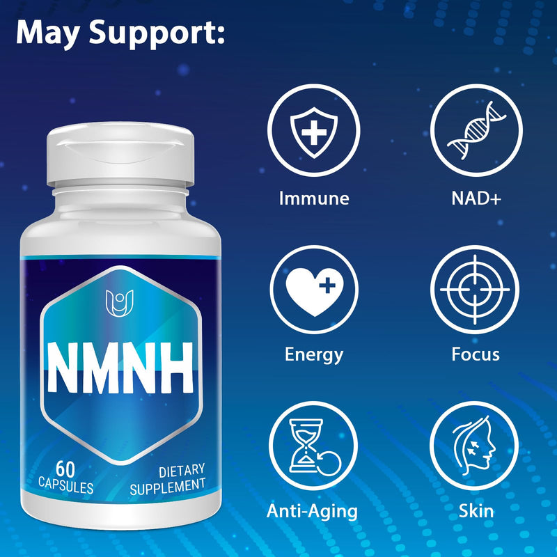 NMNH Supplement, Nad Supplement for Anti-Aging, 60 Capsules (60 Servings) | NMNH (Dihydronicotinamide Mononucleotide) for Boost NAD+ Levels as We Age (May Be More Effective Than Nicotinamide Riboside) 60 Count (Pack of 1) 60 Count (Pack of 1)