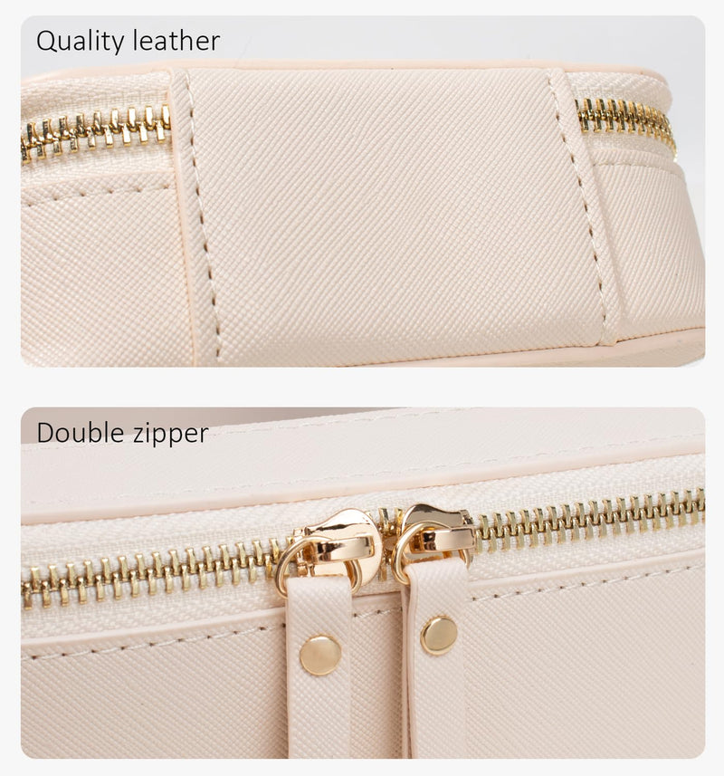 2 Pack Clear Travel Toiletry Bag for Women, Large & Mini Waterproof PU TSA Approved Cosmetic Pouches,Portable Beach Vacation Makeup Organizer Set,See Through Skincare Sunscreen Bags for Women 0-Large+Mini-Beige