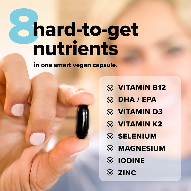 Complement Essential Vegan Multivitamin for Women & Men - Immune Support Supplement with Omega-3 DHA & EPA, B12, Vitamin D3 & K2, Zinc, Selenium, Magnesium, Iodine (60 Servings, 180 Capsules) 180 Count (Pack of 1) Vitamins Only