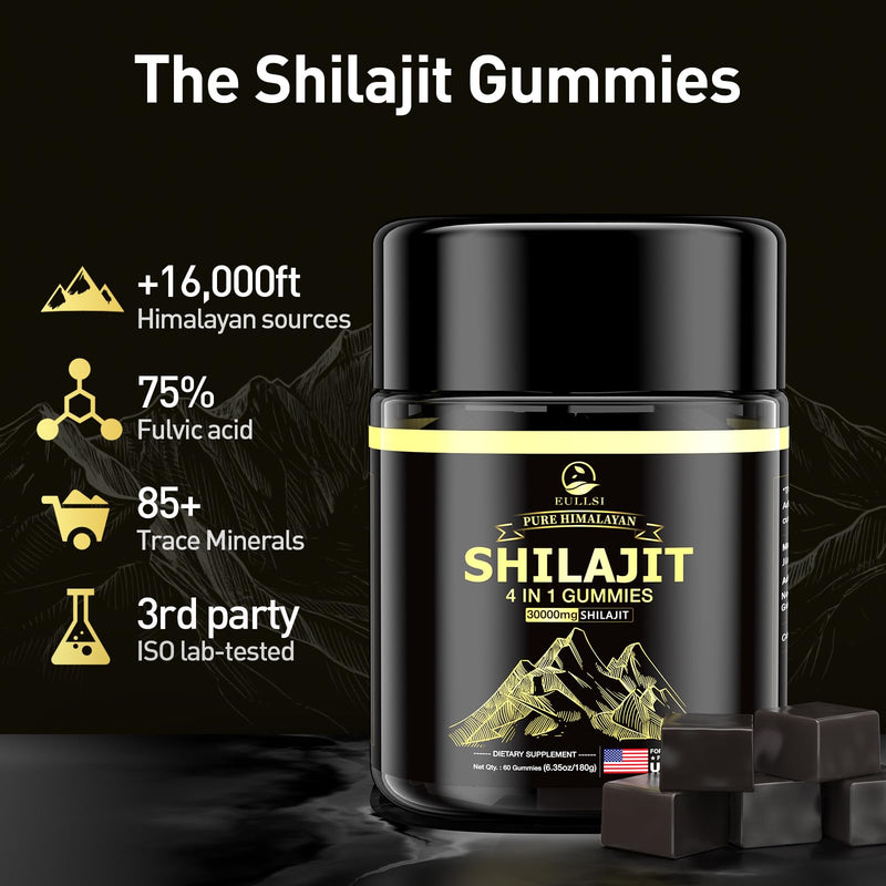 [Australia] - Pure Himalayan Shilajit Gummies for Men & Women, Organic Ashwagandha Gummies, 85+ Trace Minerals & 75% Fulvic Acid for Energy, Stamina & Immune Support, Vegan Non-GMO, 60 Count 60 Count (pack of 1) 