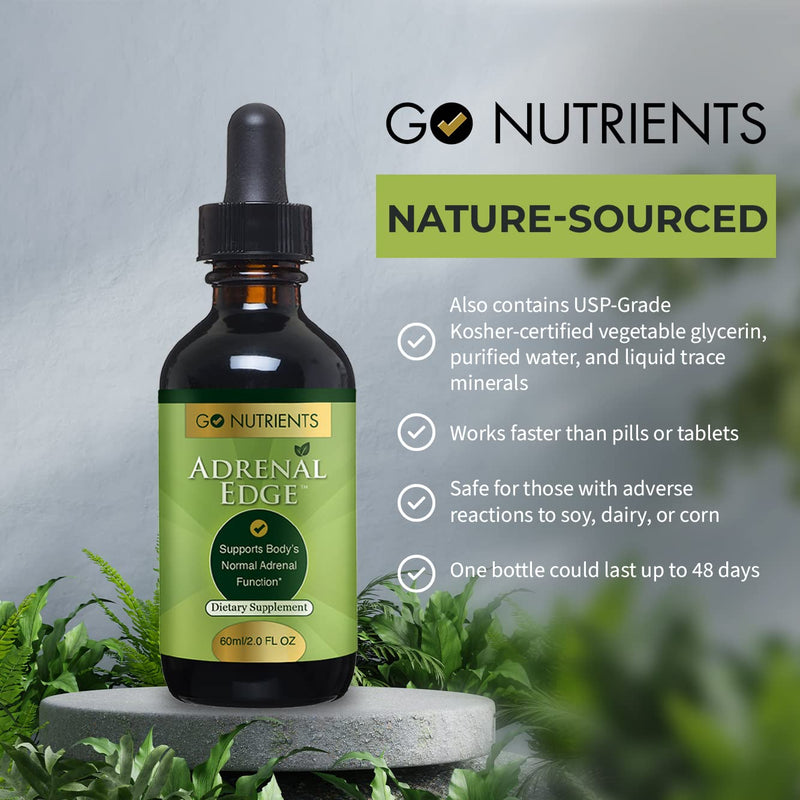 [Australia] - Go Nutrients Adrenal Edge Stress Relief & Cortisol Management Supplement with Astragalus Ginkgo, Eleuthero Supports Healthy Energy Levels, Promotes Restful Sleep & Adrenal Health 2.0 oz. | 48 Servings 