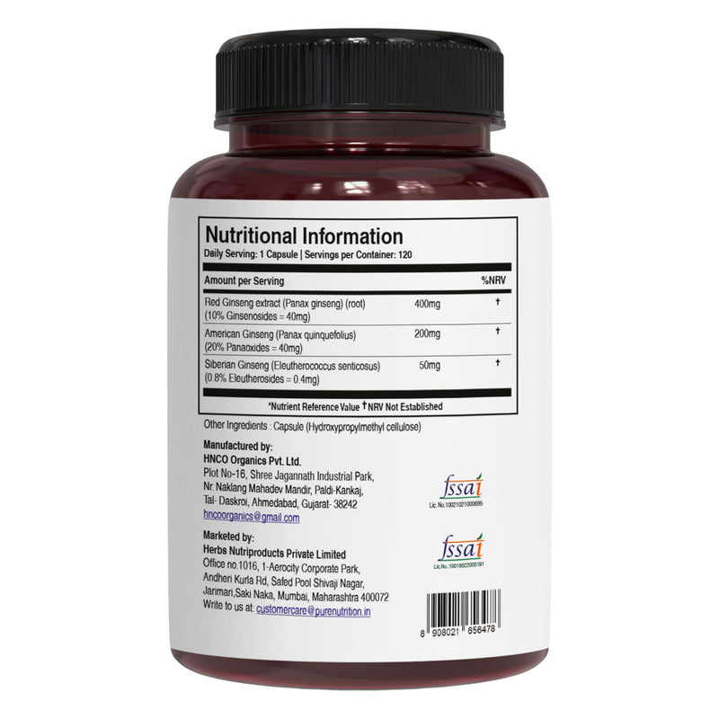 Pure Nutrition Triple Ginseng 650mg | 120 Caps | Supplememtfor Men and Women | Highly Effective Combination of Red, American and Siberian Ginseng. Non GMO 120 count (Pack of 1)