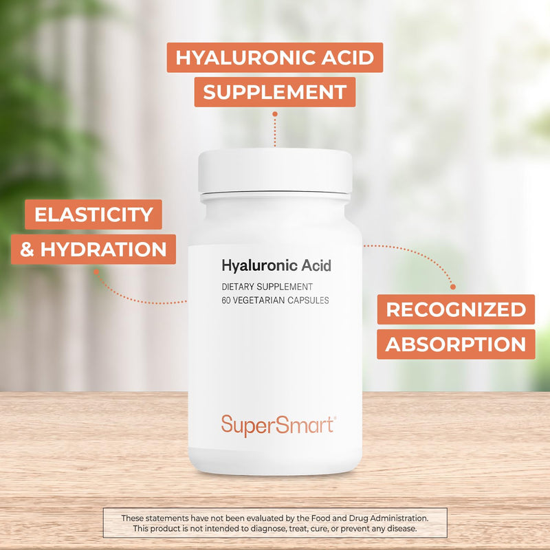 [Australia] - Supersmart Hyaluronic Acid Supplement 300mg per Day (Sodium Hyaluronate) - High Molecular Weight 1.2 Million Daltons | Non-GMO & Gluten Free - 60 Vegetarian Capsules 