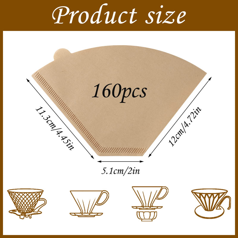 [Australia] - 160 Count #4 Cone Coffee Filters 8-12 Cup Disposable Coffee Filters 4 Cone Paper Unbleached Natural Number 4 Filters Paper Compatible with Ninja Coffee Filter, Drip and Pour Over Coffee Maker 160 