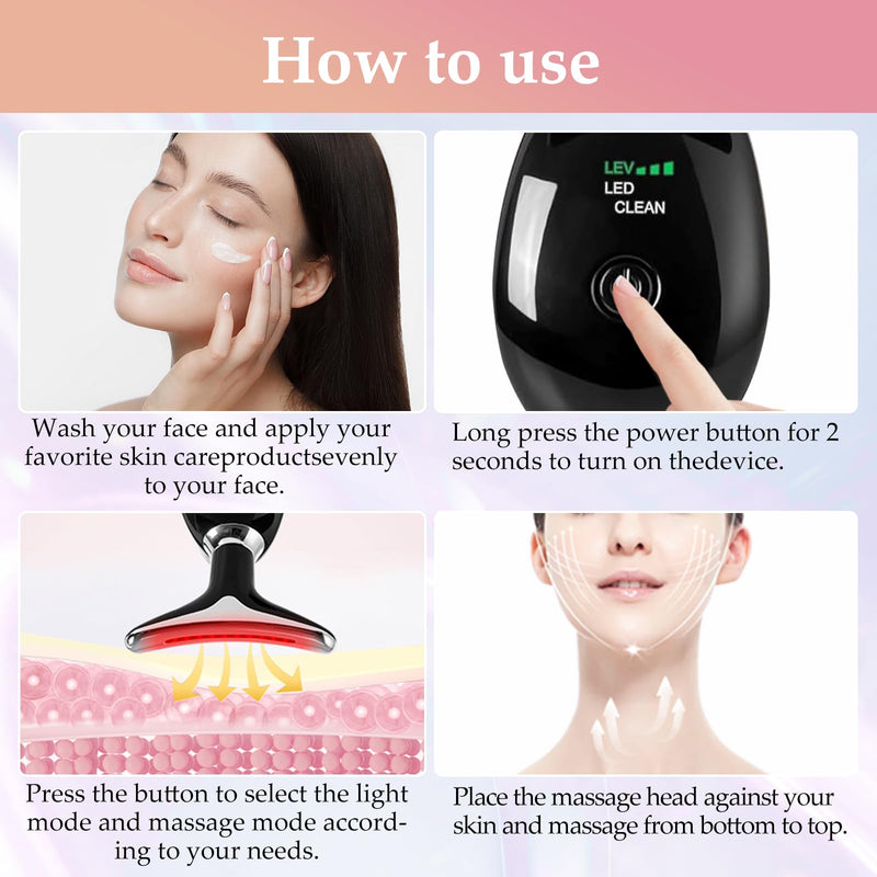 [Australia] - Facial and Neck Massager, Lymphatic Drainage Facial Massager Designed Specifically for The Face and Neck, Equipped with 7-Color Face 𝖲culpting Wand (Black) Black 