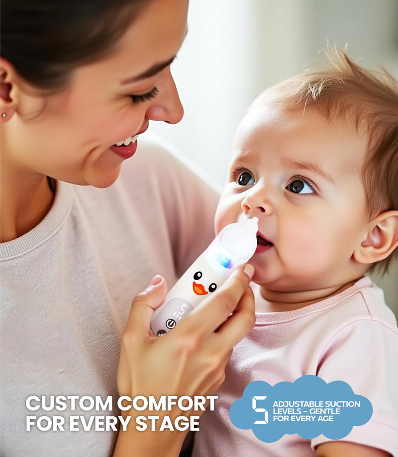 [Australia] - Nasal Aspirator for Baby Electric Nose Cleaner and Booger Sucker with LED Light and Music, Gentle Suction for Stuffy Nose, 5 Levels, USB-C Rechargeable, BPA-Free Silicone Tips, Easy to Clean 
