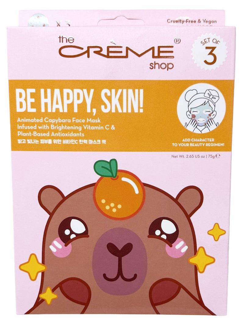 The Crème Shop Be Happy, Skin! Animated Sheet Mask (Capybara/Pack of 3) | Vitamin C & Antioxidant Face Mask - Radiant, Youthful Glow - Korean Beauty Sheet Mask