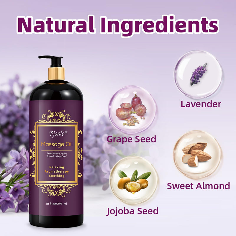[Australia] - Aromatherapy Lavender Massage Oil, 10 fl oz Relaxing Massage Oil for Massage Therapy with Grape Seed, Sweet Almond & Jojoba, Spa Quality Oils for Soothing, Calming 10 Fl Oz (Pack of 1) 