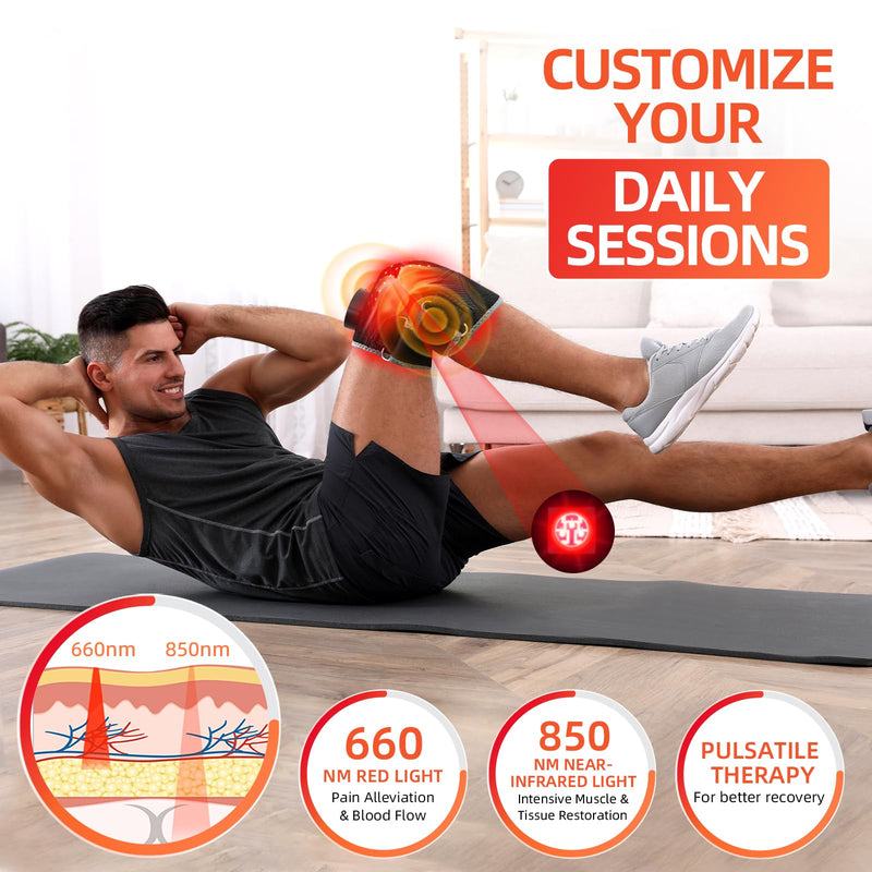 [Australia] - Red Light Therapy Knee Brace Vibration Knee Massage for Pain Relief, 660nm&850nm, Rechargeable Wireless Controller, Near Infrared Light Heated Device for Knee/Elbow/Shoulder Pain Relief Black 15.77in 