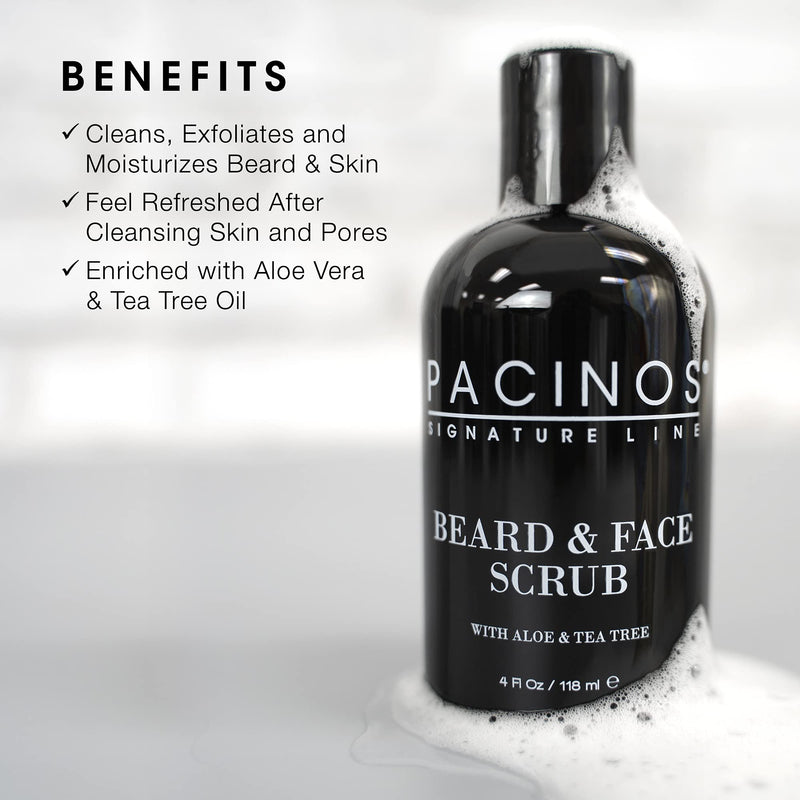 Pacinos Shave System, Beard and Face Scrub, Men's Skin Care, Best Organic Natural Shampoo, Aloe Vera and Tea Tree Extract, Removes Impurities, 4 oz