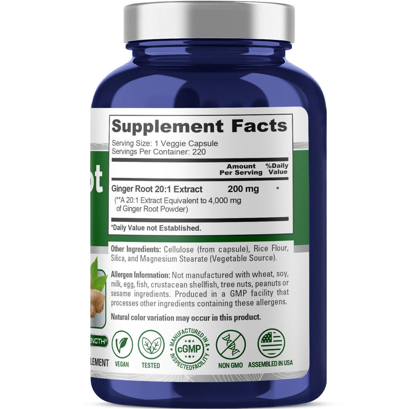 [Australia] - NusaPure Ginger Root Capsules 4000 mg per Veggie Caps | 220 Count | Non-GMO | 20:1 Extract 