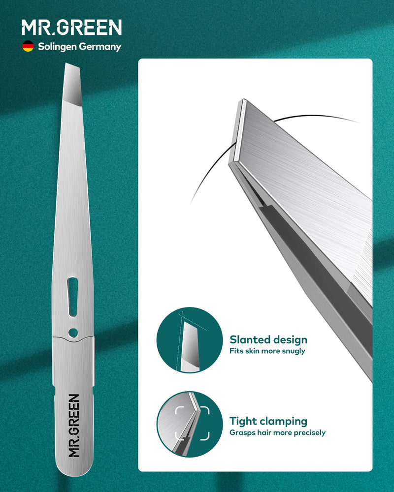 [Australia] - MR.GREEN tweezers, professional precision eyebrow tweezers for women and men, Solingen stainless steel beveled hair removal tweezers, premium eyebrow tweezers 