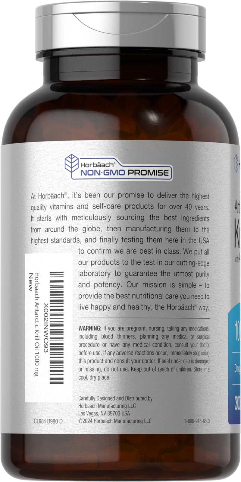 Horbäach Antarctic Krill Oil 1000mg | 300 Softgel Capsules | Omega 3, EPA, DHA Supplement | with Astaxanthin | Value Size | Non-GMO, Gluten Free