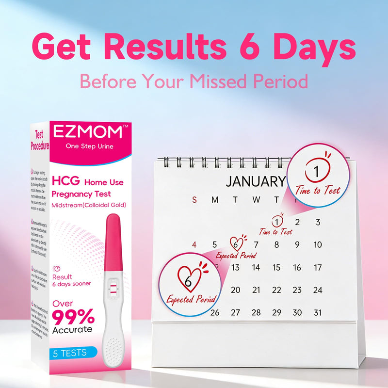 Early Detection Pregnancy Tests, 5 Count HCG Tests for Home Use, Midstream Early Detection Test, Accurate Fast Results Testing Kit