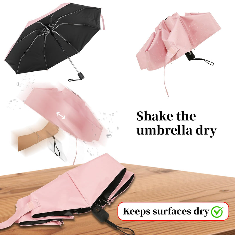 2PC Automatic Mini Travel Umbrellas for Rain/Sun, Small Lightweight Folding Auto Open/Close Windproof Compact Umbrellas for Women Men, Fits Car & Backpack