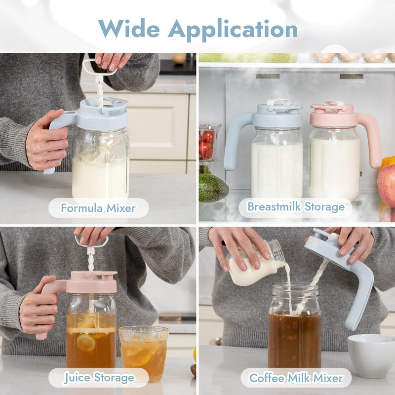 [Australia] - Papablic 32oz Formula Mixing Pitcher Lid, Breastmilk Pitcher Mixing Handle & Flip Locking Spout for Mixing Formula/Breastmilk/Protein Powder/Coffee, Blue Blue Lid 