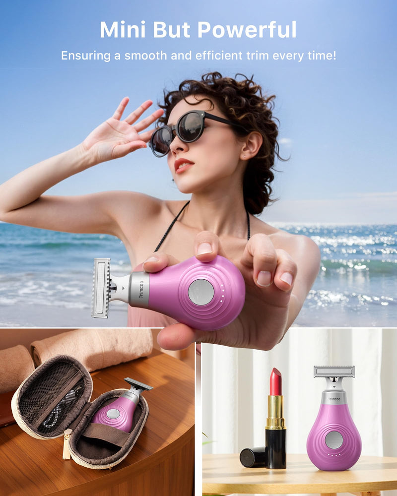 [Australia] - Mini Bikini Trimmer for Women - Intimate Pubic Hair Removal, Electric Body Groomer, Small Portable Wet/Dry Shaver, Magnetic Blade, USB-C Rechargeable with Travel Case, Easy to Clean (Pink) 