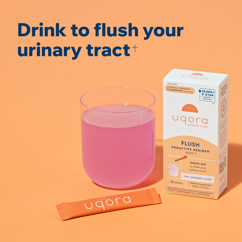 [Australia] - Uqora Flush - Urinary Tract* with D-Mannose, Vitamin C, Vitamin B6, Potassium, Magnesium & Calcium - Gluten-Free & Vegan - Pink Lemonade Flavor - 10 Packets (1 Pack) 0.19 Ounce (Pack of 10) 