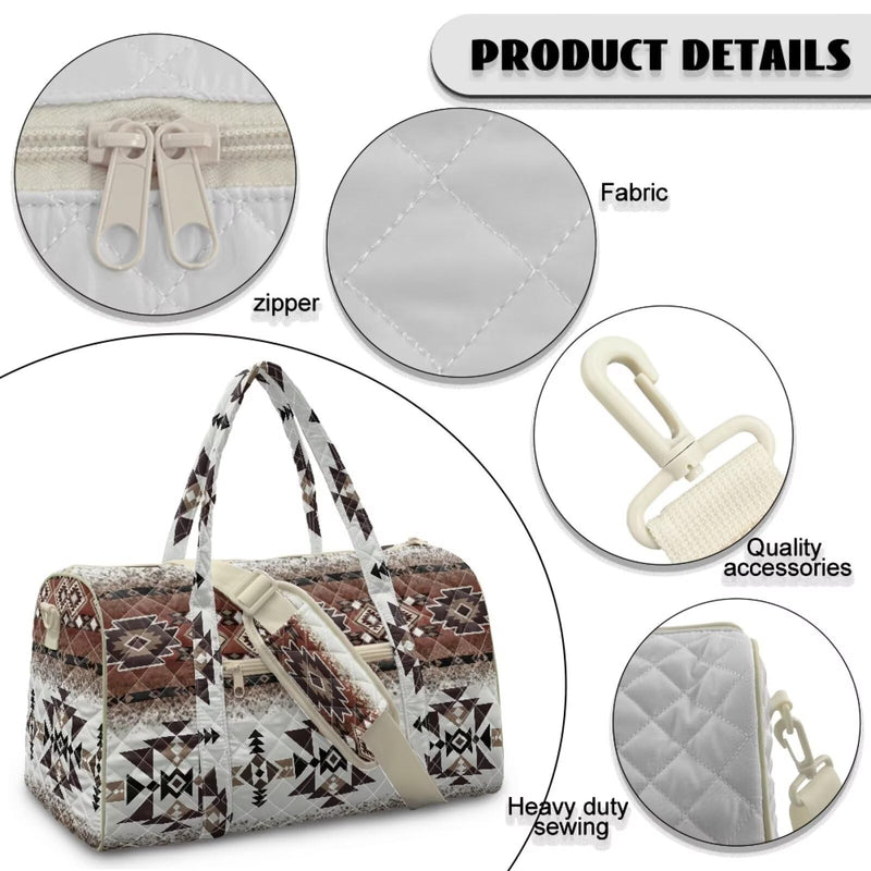 Aztec Tribal Geometric Print Quilted Travel Duffel Bag Lightweight Weekender Overnight Bag for Women Men Luggage Bags Women Hospital Bag for Labor & Delivery Aztec Tribal Geometric
