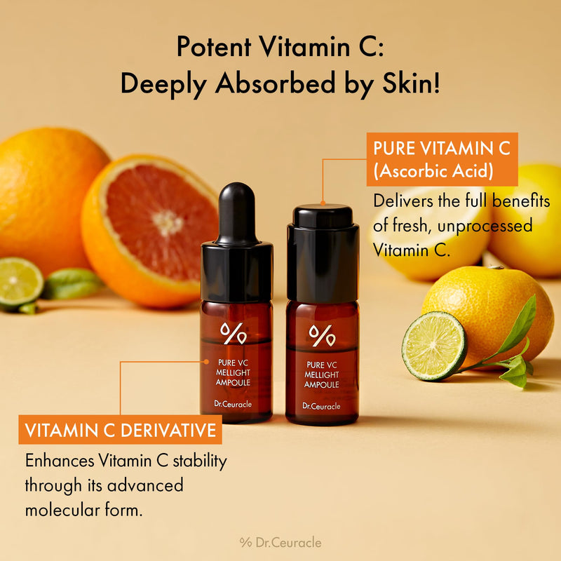 Dr.Ceuracle Pure Vitamin C Mellight Ampoule Set - Vitamin C Serum for Face, 4 Week Program for Anti-Oxidant, Fade Pigmentation, Skin Radiance, Korean Skincare (4 Counts (Pack of 1))