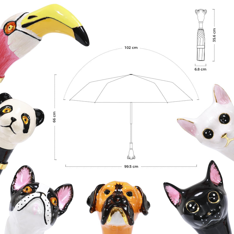 Handpainted Artisan Foldable Umbrella – Animal Lovers – Traditional Enamel Figurine – Fashion Umbrella – Unique Gift Idea – Compact & Windproof – Advanced UV Protection Zebra/Navy