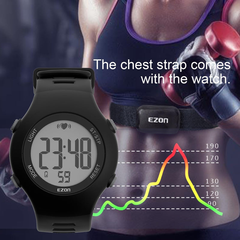 [Australia] - EZON T037 Sports Wristwatch Digital Heart Rate Monitor Outdoor Running Watch Alarm Chronograph with Chest Strap 