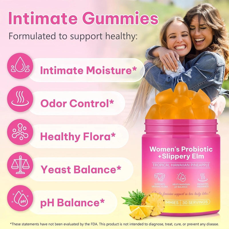Vaginal Probiotics Gummies for Women, Feminine Balance Gummies with Slippery Elm, Supports Vaginal Health & PH Balance, 60-Gummies