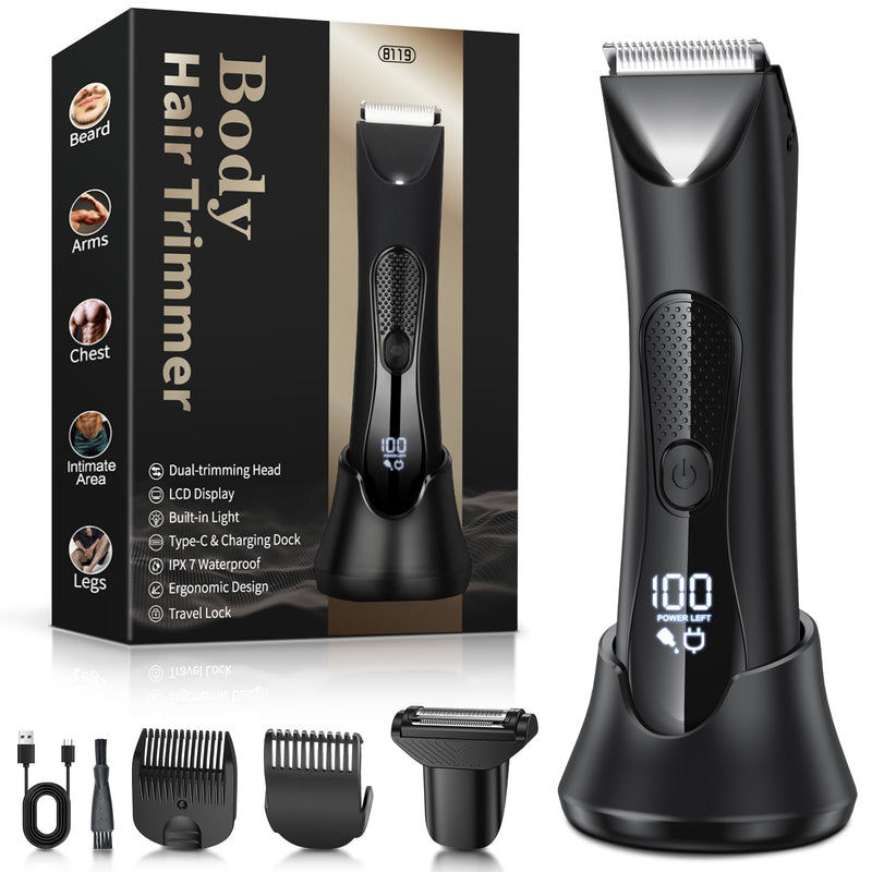 [Australia] - Men's intimate razor, 2 in 1 men's electric razor with standing charging station, IPX7 waterproof, adjustable men's beard trimmer, men's intimate razor for beard, intimate area, testicles 8119 