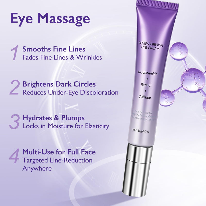 Under Eye Cream for Dark Circles & Puffiness, Retinol & Caffeine, 0.7 Fl Oz | Niacinamide and vitamin E support smoother, hydrated-looking skin with a lightweight, fast-absorbing texture for daily care