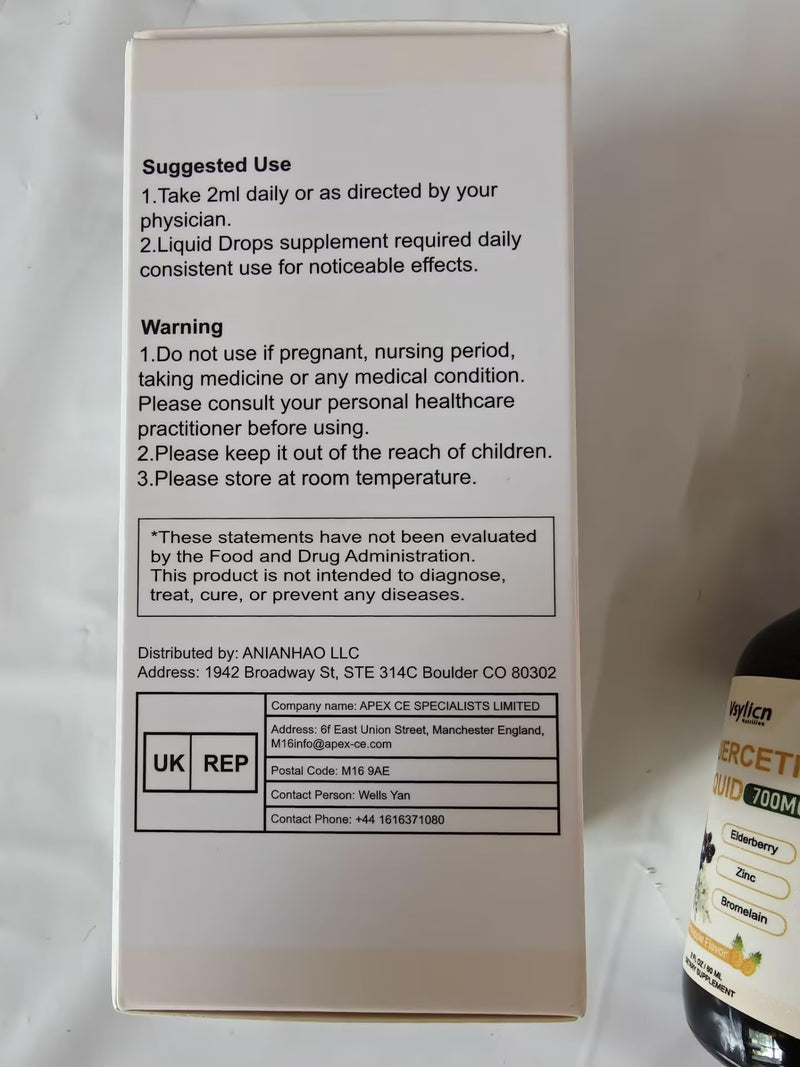 700mg Quercetin Liquid Drops - Quercetin Bromelain Supplements - 5 in 1 with Bromelain Elderberry Vitamin - 4X Stronger Than Pills & Capsules - Immunity Health Respiratory Health Skin Care - 60ml