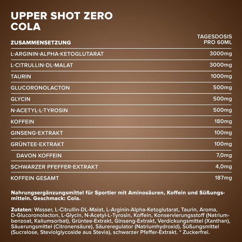 [Australia] - IronMaxx Upper Shot Zero - Cola 12x60ml | Pre-workout shot with, among other things, L-arginine, L-citrulline malate, taurine and caffeine | Sugar-free and in many flavors 60 ml (pack of 12) 