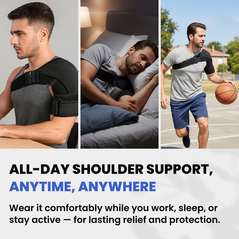 [Australia] - POAGL Adjustable Shoulder Brace for Men - Both Left and Right Arm - Pain Relief for Torn Rotator Cuff, Compression Support Sleeve for Dislocation, Bursitis, Tendonitis (Black, Medium) Black 