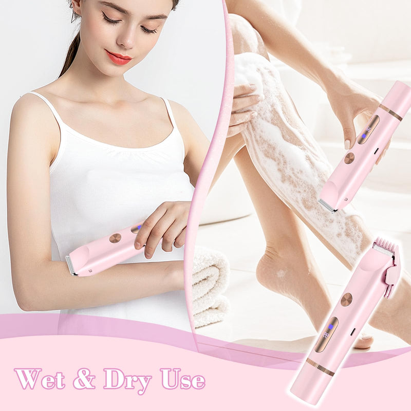 [Australia] - 2 in 1 Women Electric Shaver Dual Head Bikini Trimmer for Women, IPX7 Waterproof Wet & Dry Use Painless Electric Razors for Silk Skin, Bikini Underarm Leg Arm Body Face, Pink 